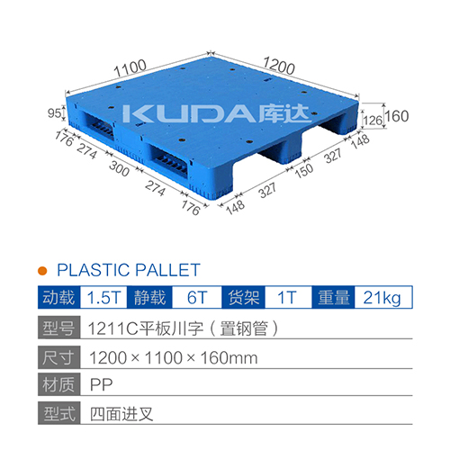1211C平板川字（置鋼管）塑料托盤